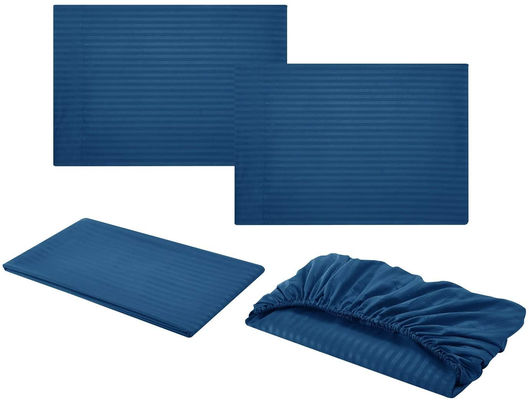 사틴 스트라이프 90GSM 마이크로파이버 엑스트라 소프트 럭셔리 침대 시트 3pcs 4pcs 해군 깊은 주머니